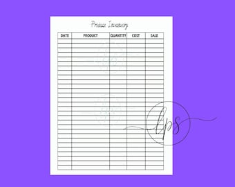 Product Inventory, Product Spreadsheet, Product Tracker, Printable Inventory, Inventory Sheet, Inventory Form, Product Inventory, Tracking