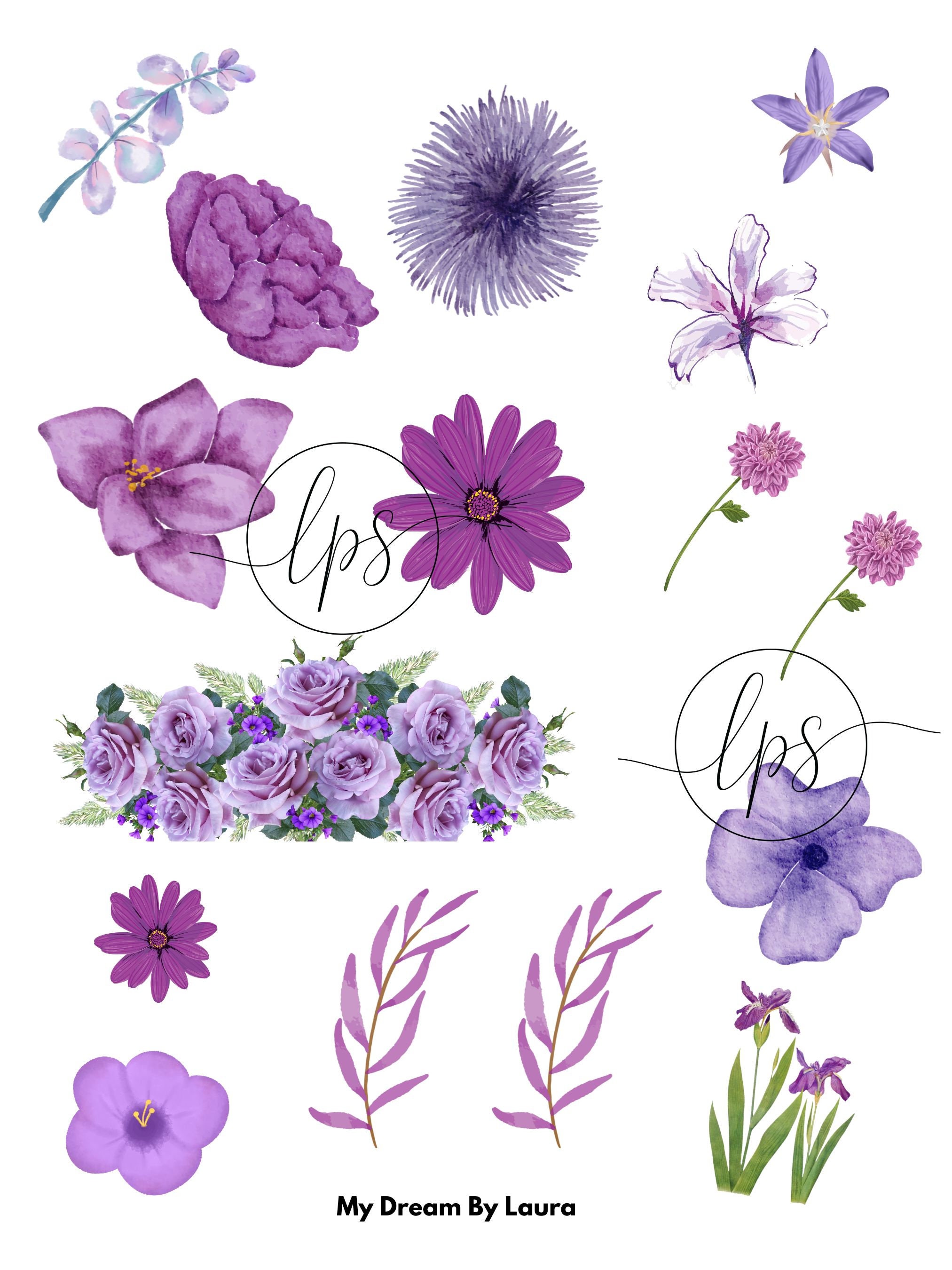 Stickers,flower Fun Purple , Flower Stickers, Printable Stickers, PNG  Stickers, Floral Stickers, Journal Stickers, Planner Stickers, Digital 