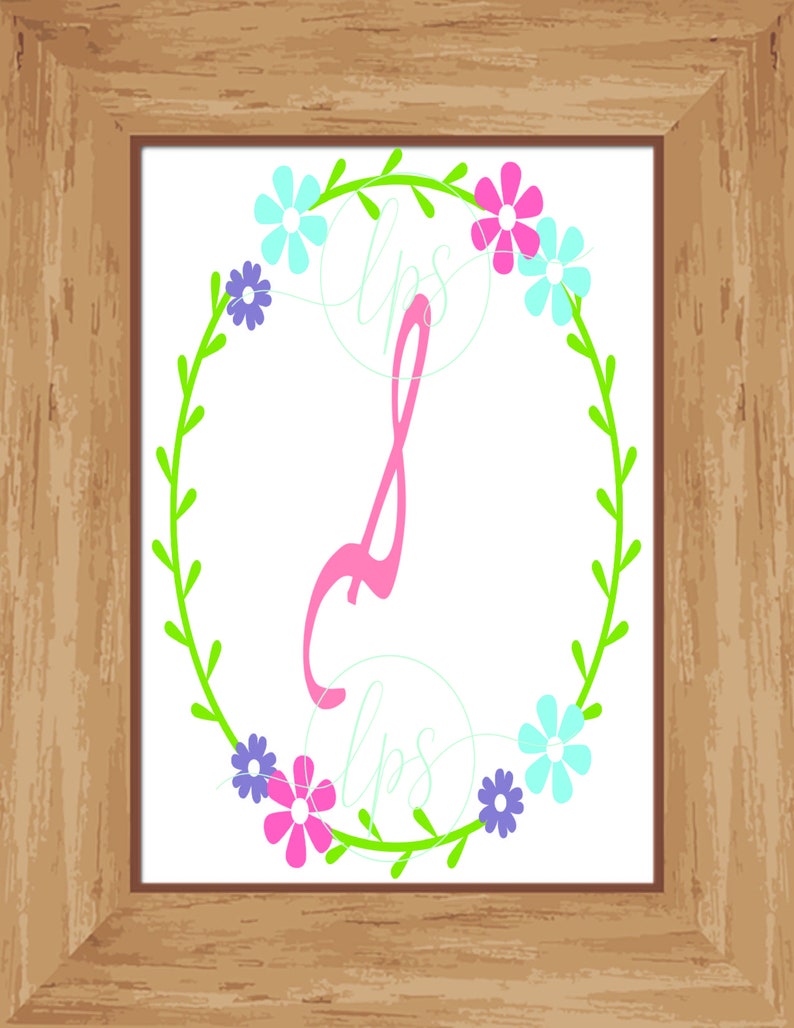 Printable Download Springtime Handlettered Font Letter S Wreath Home Office Decor Monogram Wreath Letter S Flowers Nursery Print