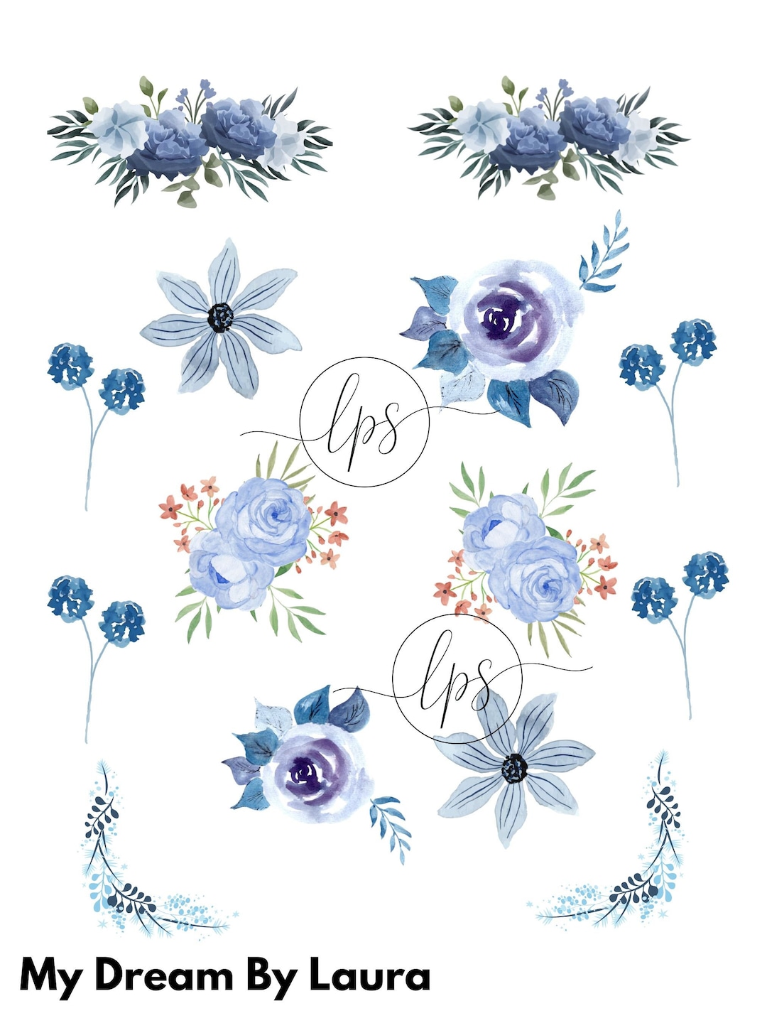 Stickers, Flower Fun Blue, Flower Stickers, Printable Stickers, PNG