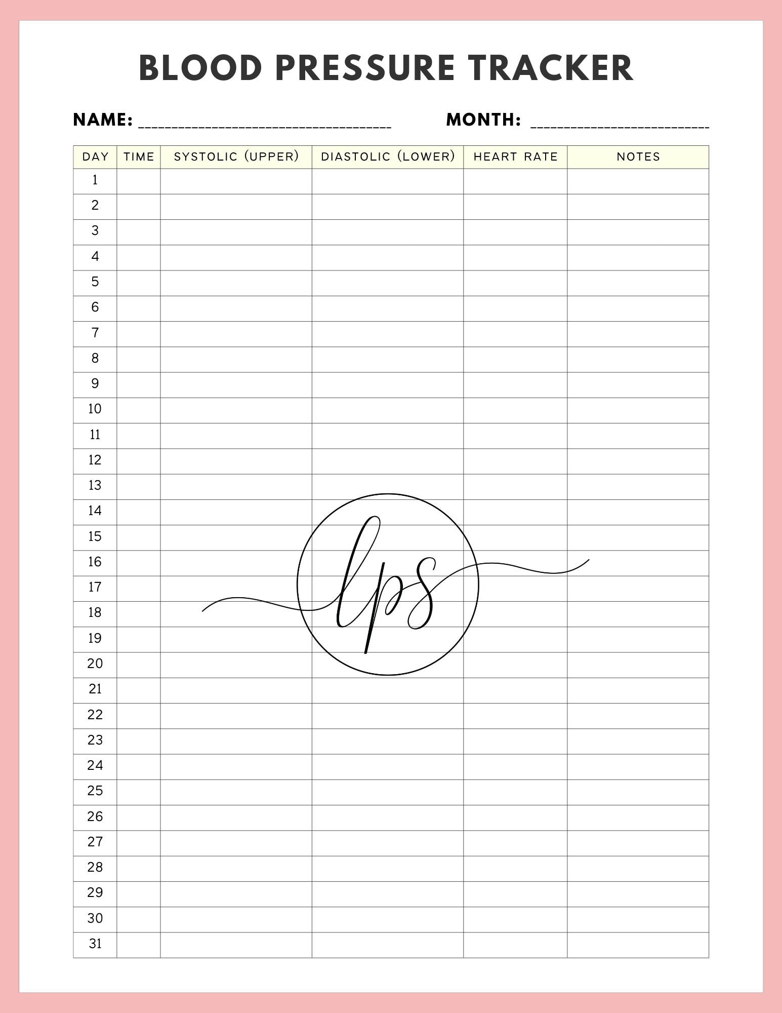 Blood Pressure Tracker, Blood Pressure Log, Health Tracker, Printable ...