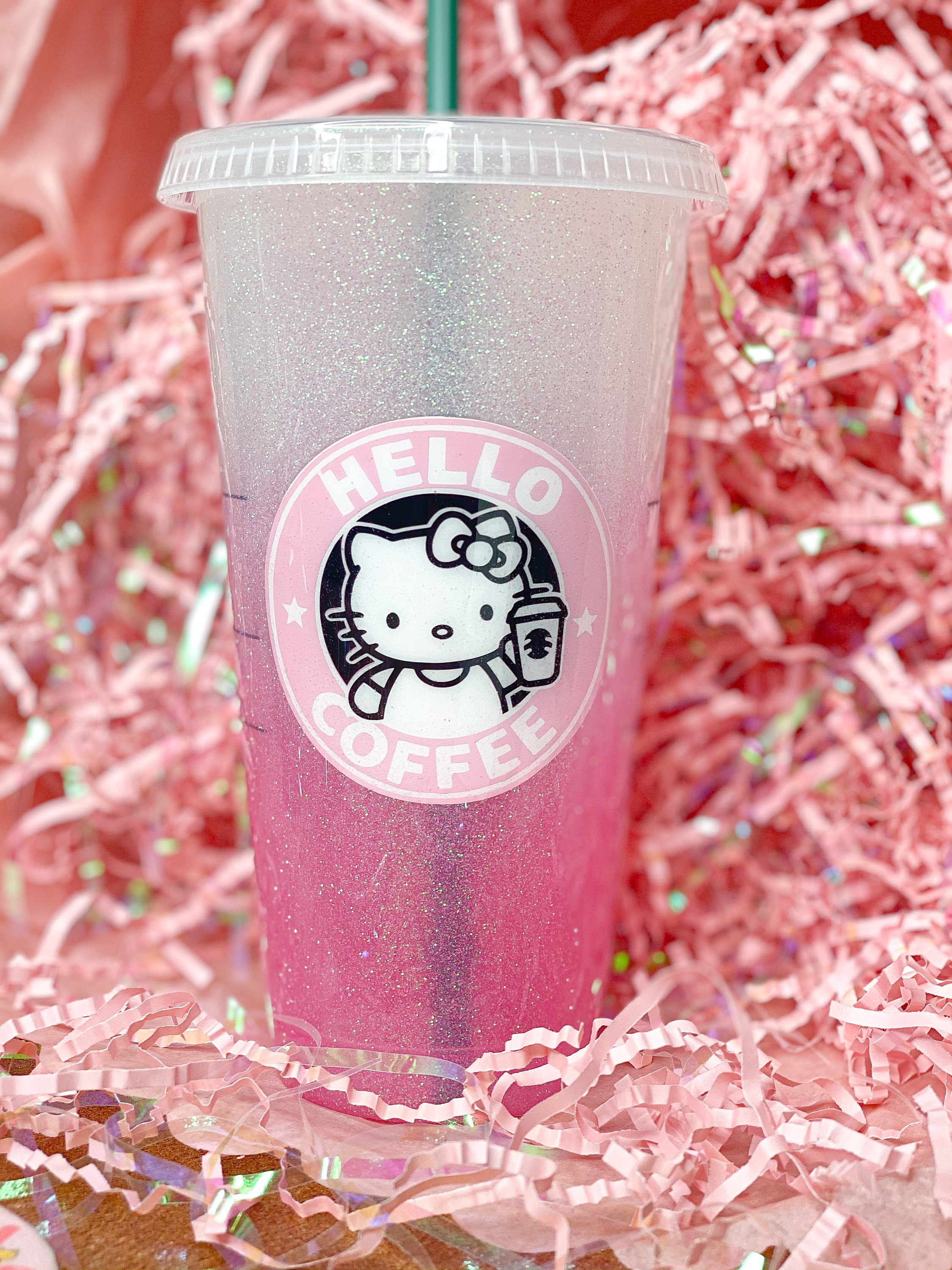 Hello Kitty Starbucks Cold Cup Pink Glitter Ombre Hello Etsy