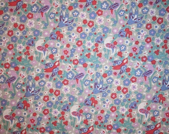Birds & Blooms Cotton Poplin Fabric - Silver Floral Print