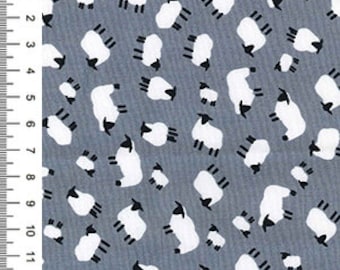 Sheep Print Cotton Poplin Fabric – Silver Grey, Rose & Hubble (110cm Width)