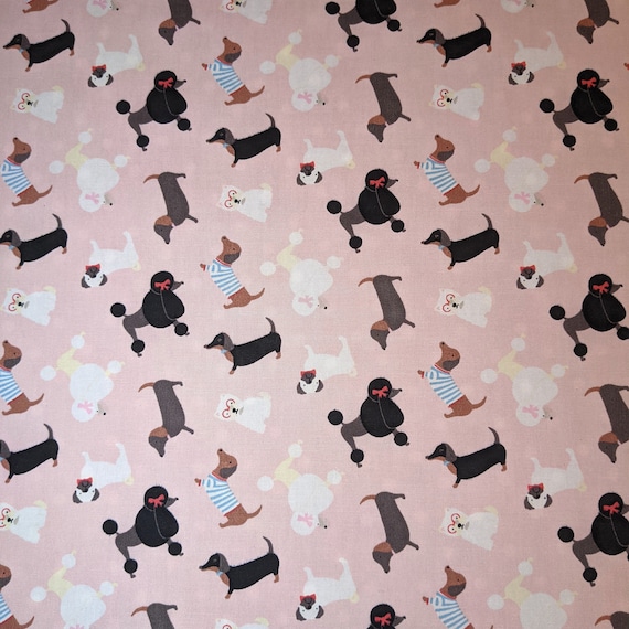 Dog Breeds Print PINK - Metre, Half Metre, Fat Quarter (110cm Width) UK The Fabric Panda - 100% Cotton Poplin - FQ Dogs Puppies Puppy