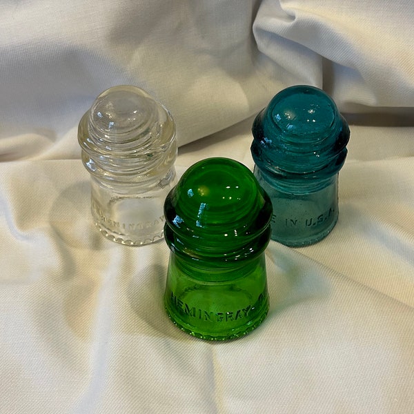 Vintage Glass Insulators Hemingray 9 Pony Green, Aqua or Clear Telegraph 1950-1960