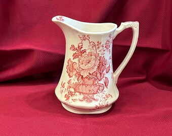 Charlotte Alfred Meakin Pitcher Red & Pink Floral Basket Staffordshire England "36"