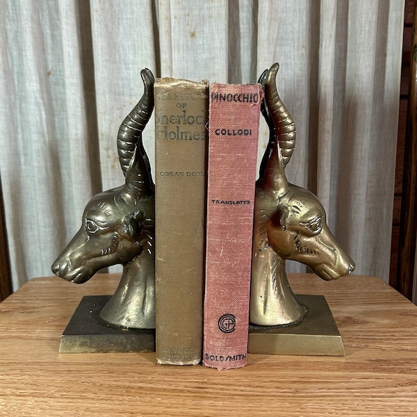 MCM Cast Brass Gazelle Antelope Pair of Bookends