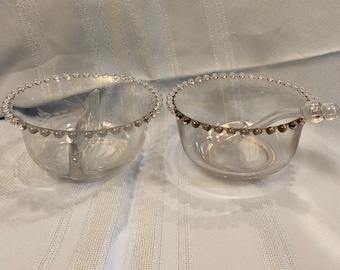2 Candlewick Round Serving and Relish Bowls with Spoon Imperial Glass Co.