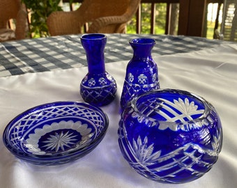 Cobalt Blue Cut To Clear Glass Etsy