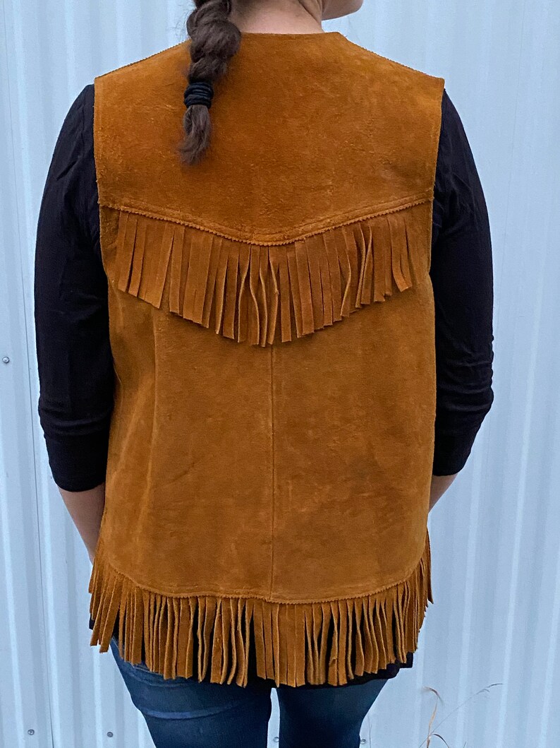 Vintage Western Suede Leather Vest With Fringe Etsy
