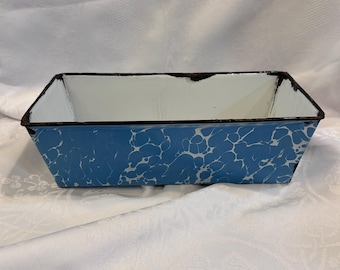 Blue Splatterware Enamel Loaf Pan Marbled Graniteware