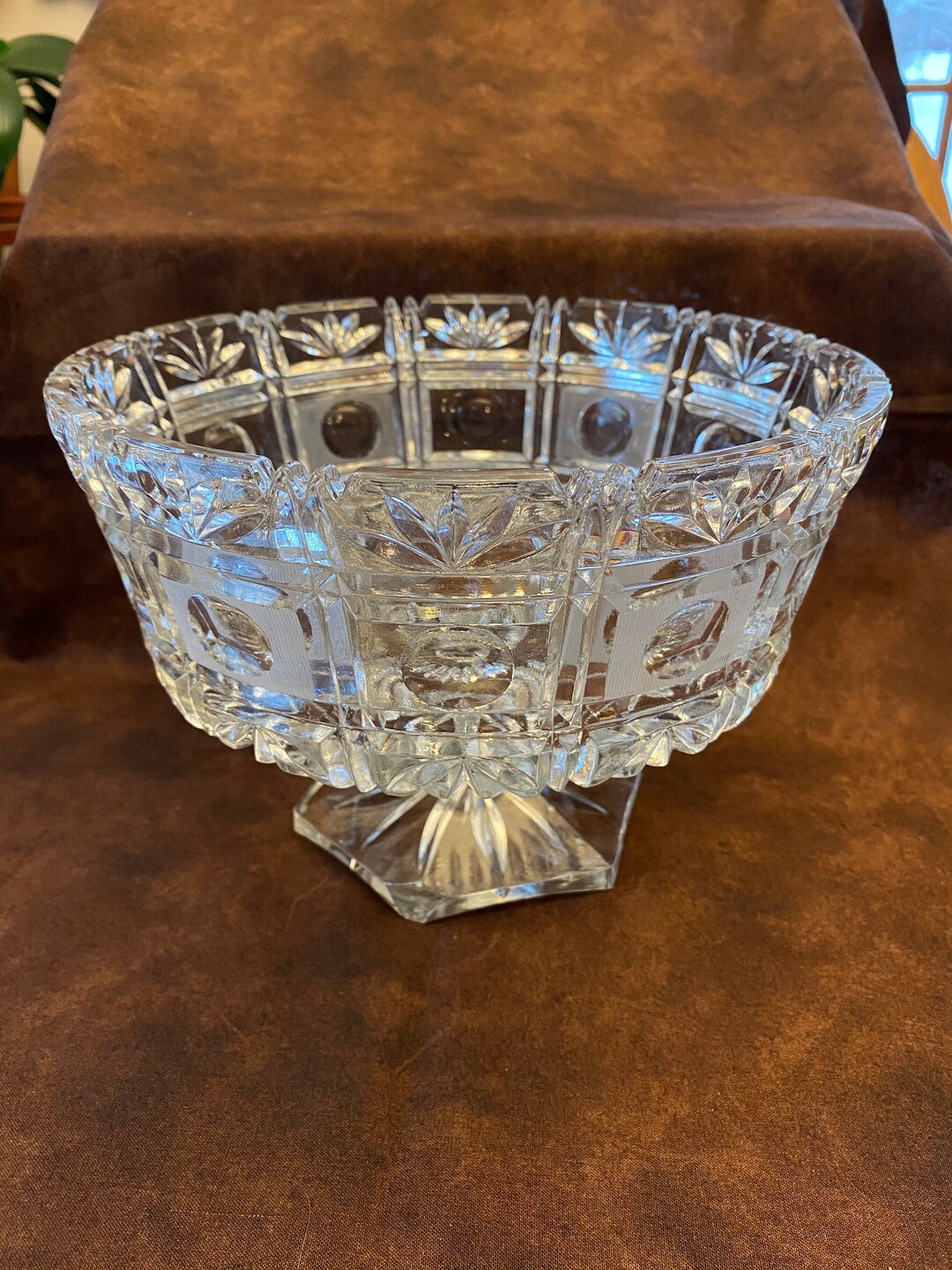 Large Lovely Pressed Glass Fruit Compote Pedestal Bowl Etsy