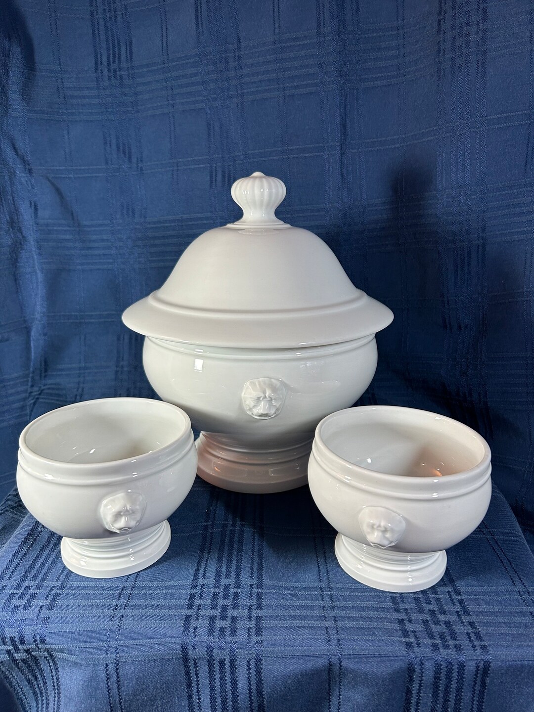 Pillivuyt Lidded Soup Tureen Set French White Porcelain Lion Head Design And/or Soup Bowls Etsy