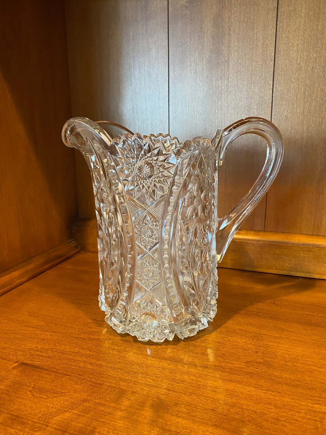 Vintage Cut Glass Pitcher Leaded Crystal One Quart Etsy