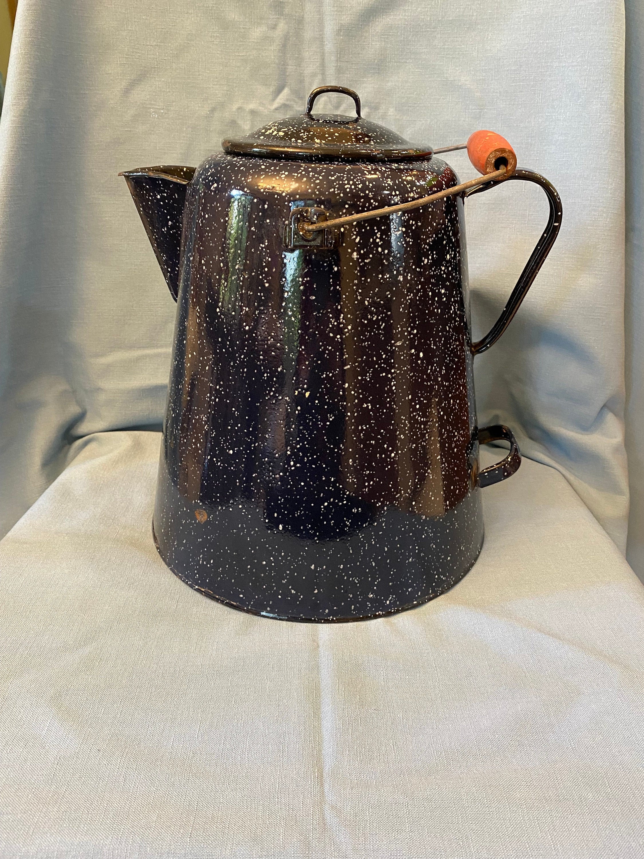 Vintage Large Coffee Pot Blue Enamel Graniteware Campfire with Etsy