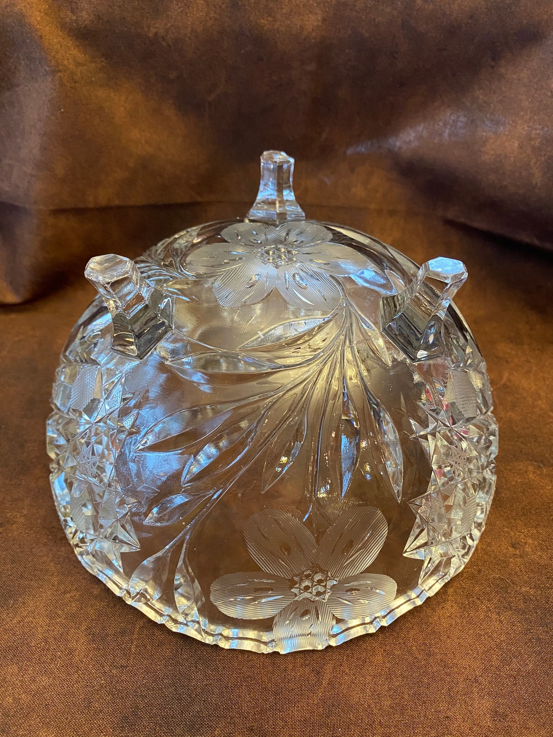 Vintage Cut Pressed Glass Three Legged Fruit Bowl Etsy