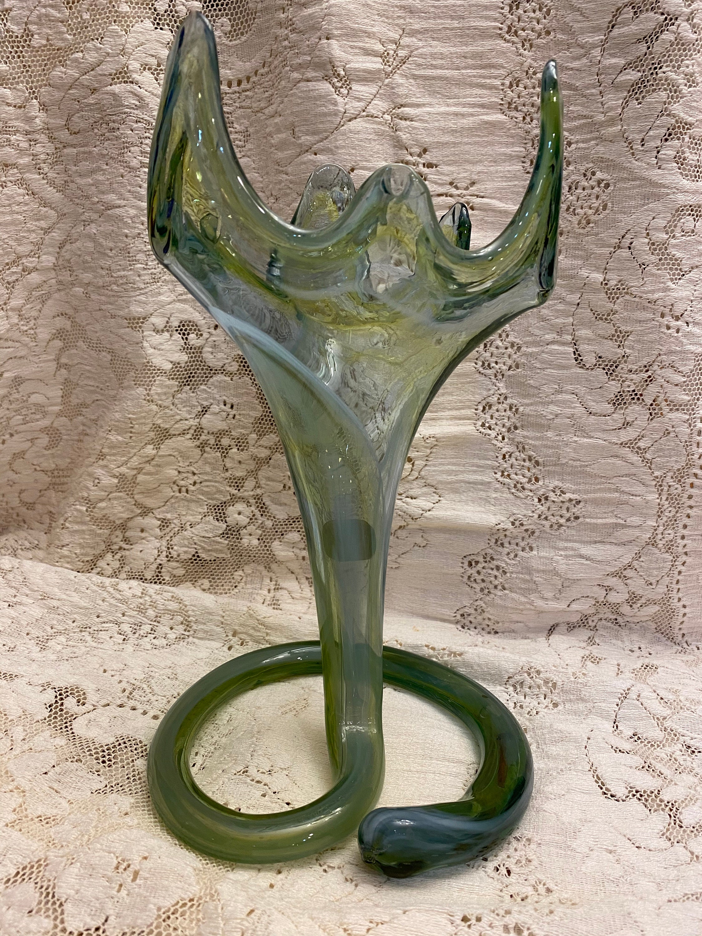Vintage Blown Glass Trumpet Vase Lazy L Bar Ranch Etsy
