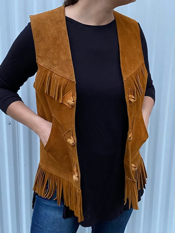 Vintage Western Suede Leather Vest with Fringe