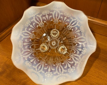 Northwood Glass White Opalescent Glass Ruffled Bowl