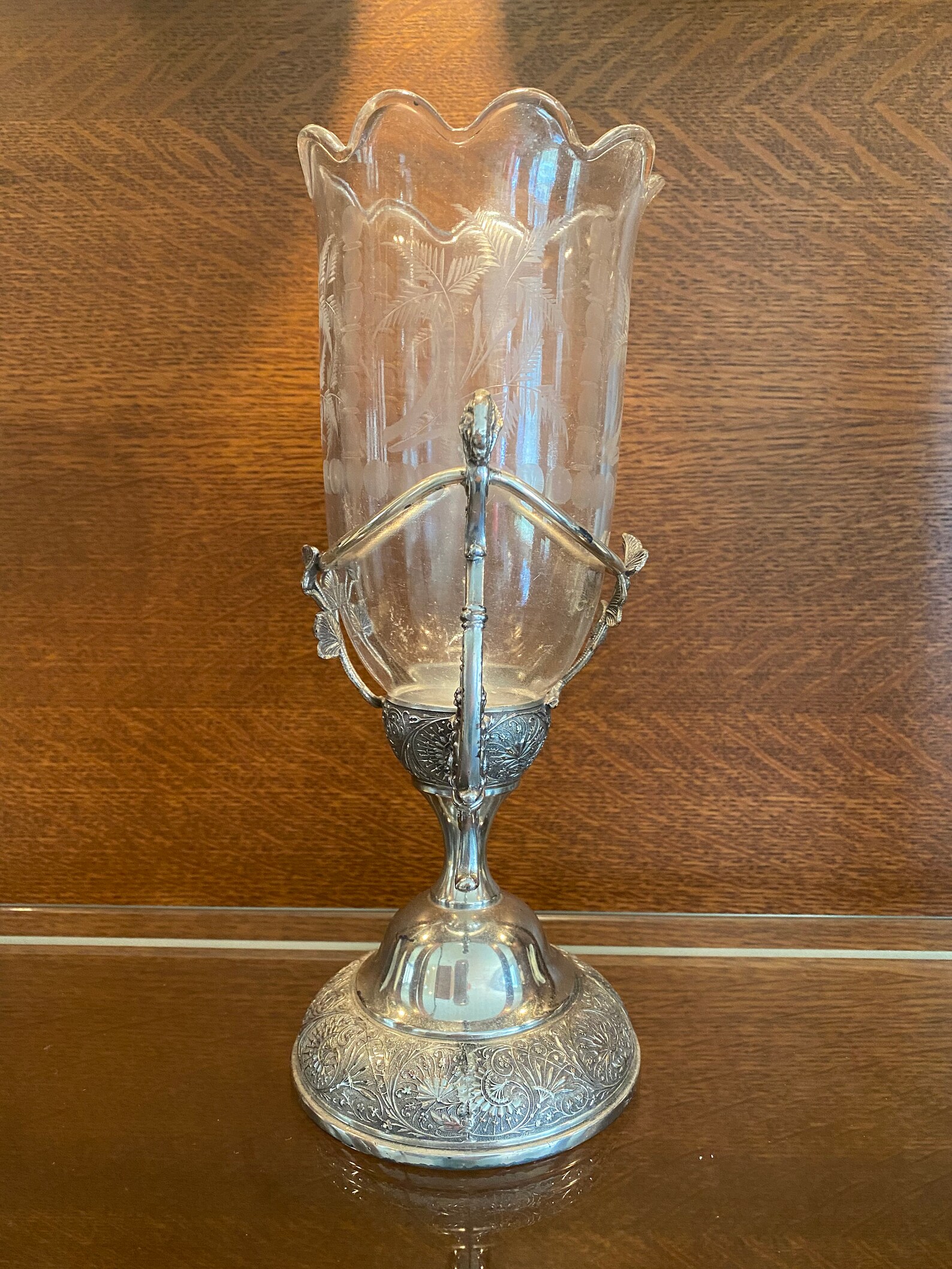 Elegant Etched Crystal Vase with Silver Basket Stand Rockford Etsy