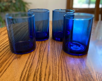 Vintage Cobalt Blue Heavy Bottomed Cylinder Lowball Glasses