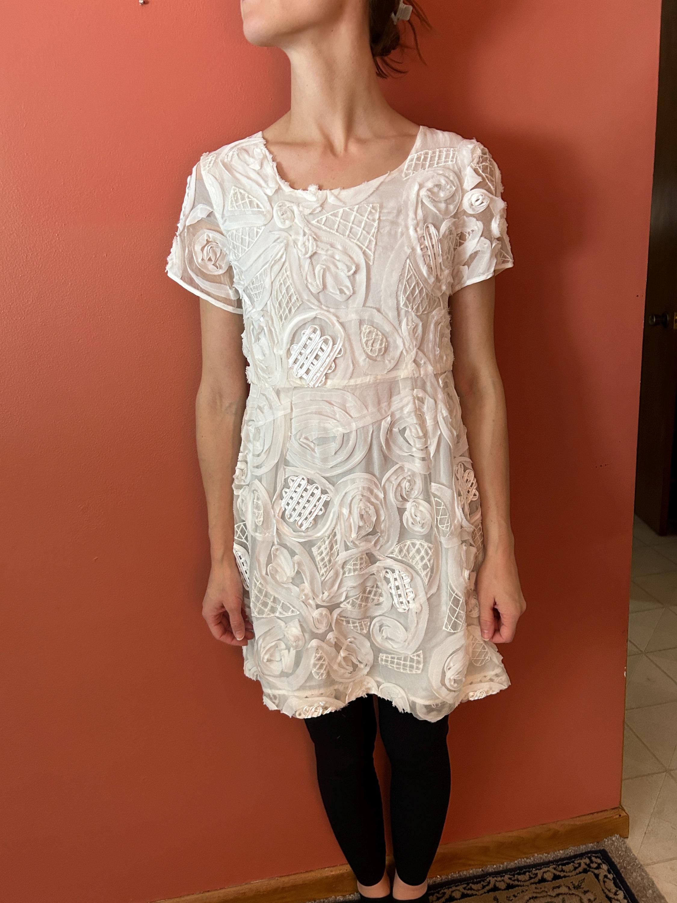 white lace summer dress with sleeves Wedtrend Women Simple White Casual Dress Lace Holiday Boho Beach Dress With  Short Sleeves – WEDTREND