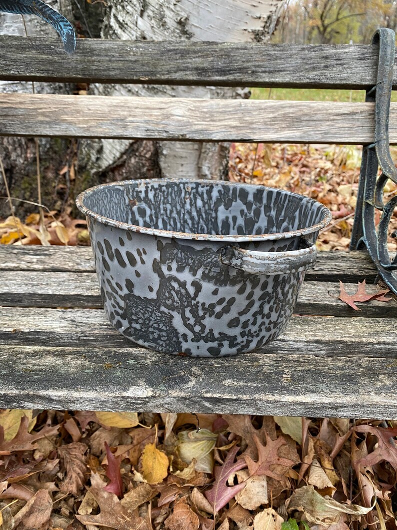 Splatterware Pot Vintage Marbled Graniteware Gray Splatterware Pot With Double - Etsy