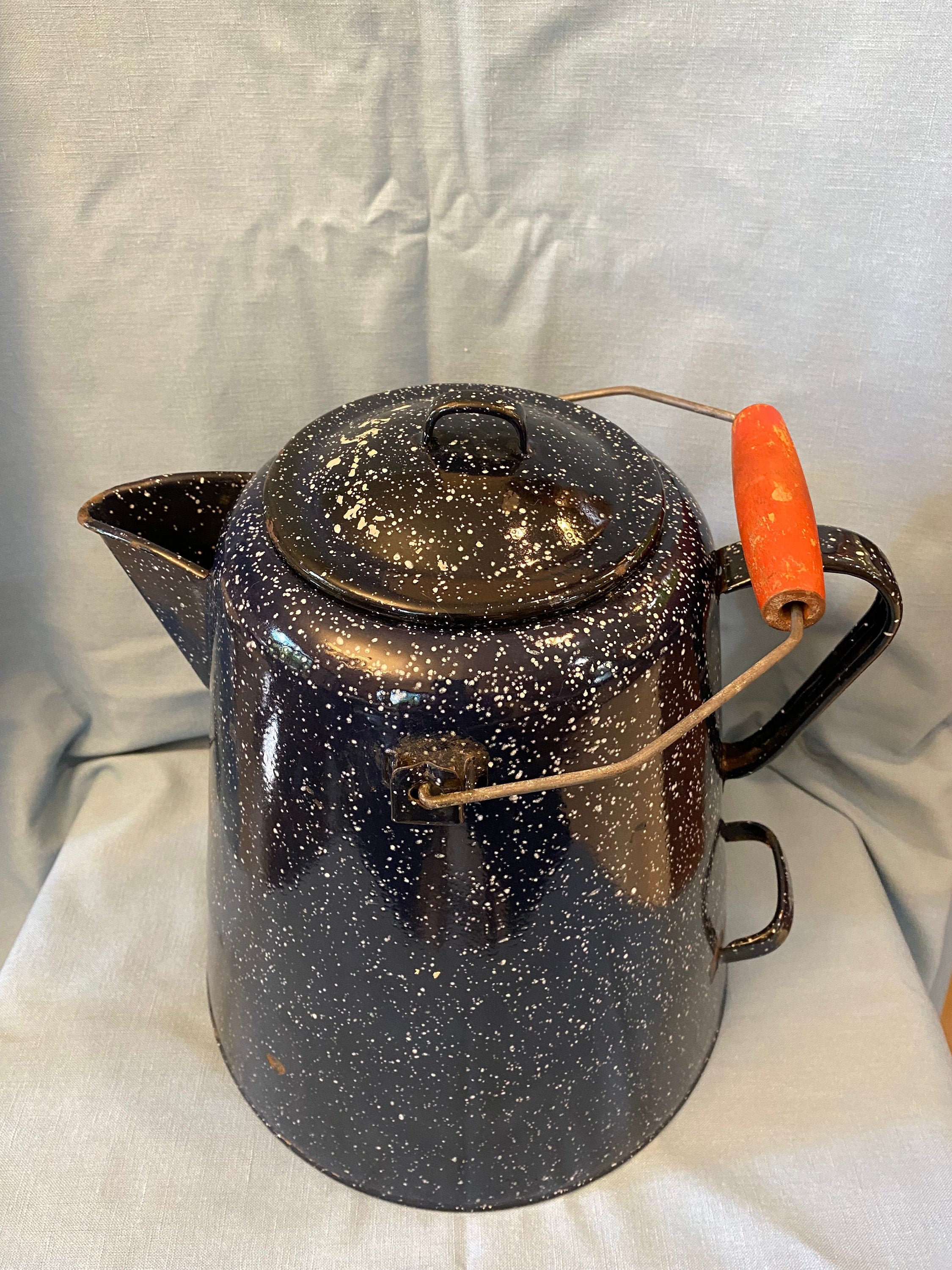 Vintage Large Coffee Pot Blue Enamel Graniteware Campfire with Etsy
