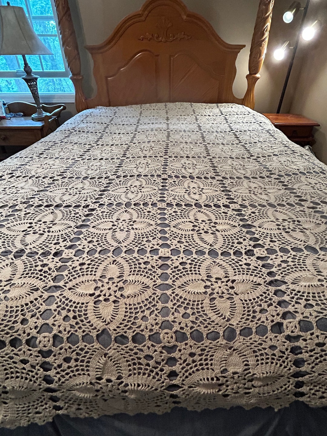 Vintage Crocheted Ivory Bedspread Tablecloth 96" X 84" Handmade - Etsy