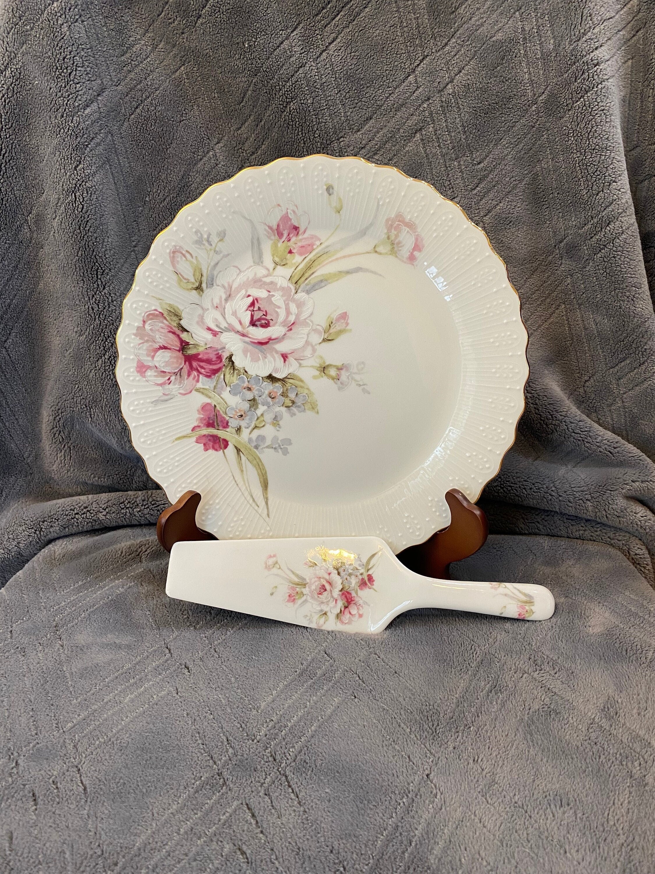 Vintage Porcelain Cake Plate and Server Andrea by Sadek Forget-me