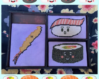 Sushi Bento Trio | Cross Stitch Pattern | Digital PDF | Kawaii