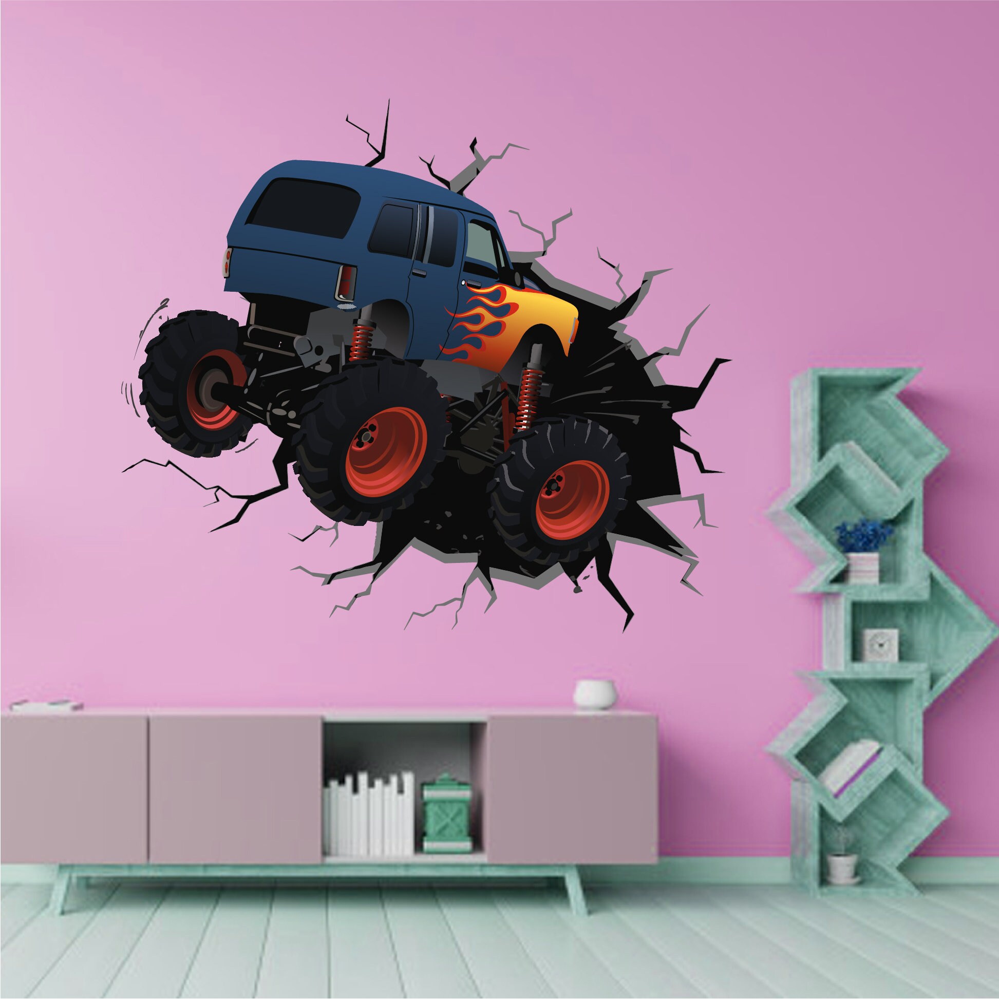 Colored Monster Truck Wall Decal off Road Wall Sticker Hole Etsy