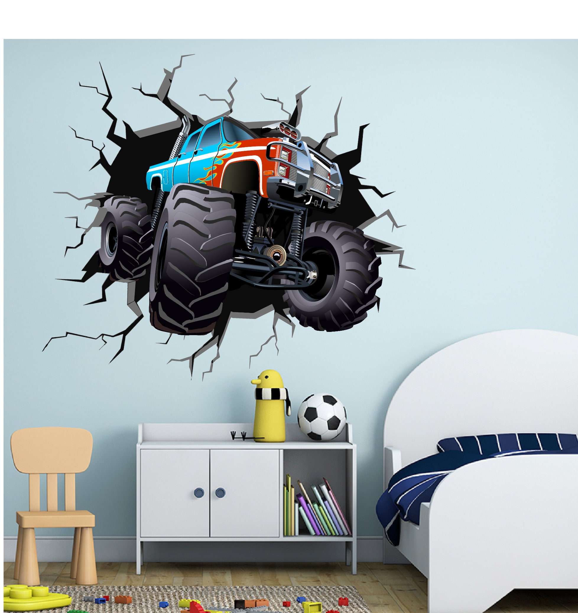 Color Monster Truck Wall Decal Off Road Wall Sticker Hole in Etsy
