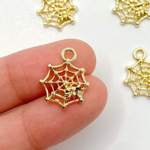 Dainty Spider Web Halloween Pendant Charm, Gold Plated Alloy for Jewelry Making Charm Bracelets Necklaces Earrings DIY Jewelry / 12mmx16mm