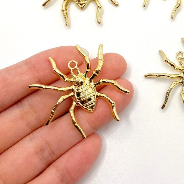 Huge Spider Halloween Pendant Charm, Gold Plated Alloy for Jewelry Making Charm Bracelets Necklaces Earrings DIY Jewelry / 33mmx37mm