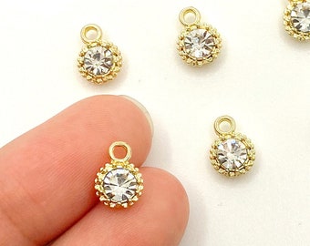 Dainty Gold Plated Rhinestone Charm, 14k Gold Plated Alloy for Jewelry Charm Bracelets Necklaces Earrings DIY Jewelry BULK/ 6mm