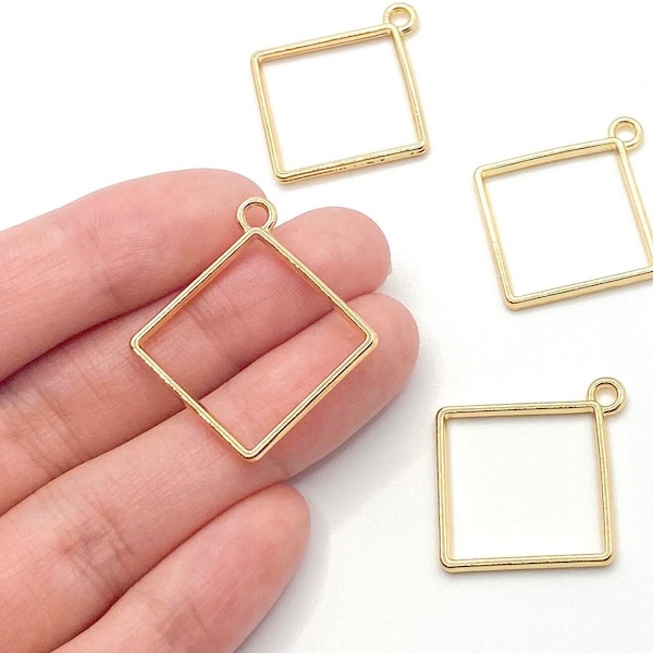 Square Open Back Bezel Resin Blank Charm, Connector Charm, Charms for Jewelry Making, Jewelry Findings and Resin Crafts , DIY BULK