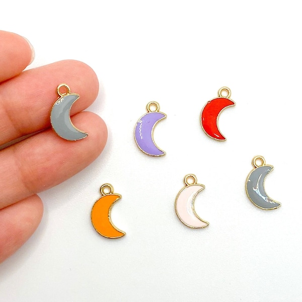 Multi Color Crescent Moon Charms, Alloy Gold Plated Dainty Tiny Moon Charms for Charm Bracelets Necklace Earring DIY Multi Color BULK