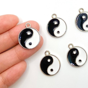 Silver Enameled Yin Yang Charm, Alloy SIlver Plated Charm for Jewelry Making Charm Bracelets Necklace Earrings DIY Jewelry, BULK