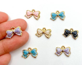 Dainty Multi Color Gold Bow Charm, Alloy Gold Plated Charm for Jewelry Making Charm Bracelets Necklace Earrings DIY Jewelry, BULK