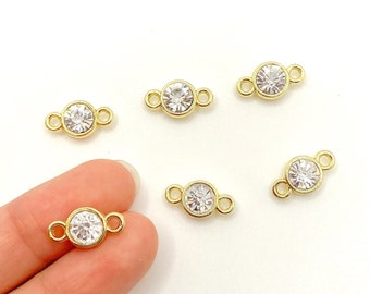 Gold Plated Circle Cut Rhinestone Connector Charm, 14k Plated Alloy for Jewelry Charm Bracelets Necklaces Earrings Jewelry BULK/ 7mmx12mm
