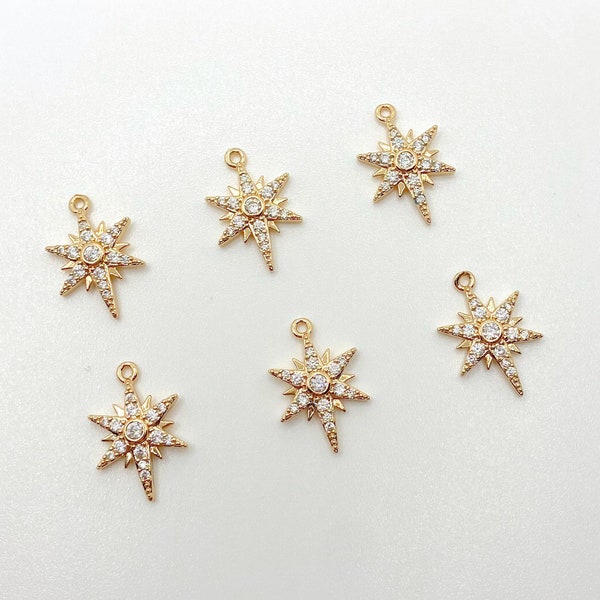 Rhinestone Snowflake Star Pendant Charm, Gold Plated Brass for Jewelry Making Charm Bracelets Necklaces Earrings DIY Jewelry BULK/ 12mmx20mm