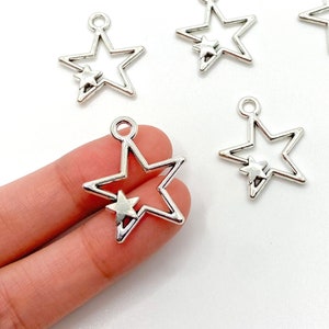 Zilveren Ster Charme, Legering Verzilverde Ster Bedel voor Sieraden, Charme Hanger Ketting Armband DIY Sieraden Bevindingen BULK Groothandel, 21mmx25mm