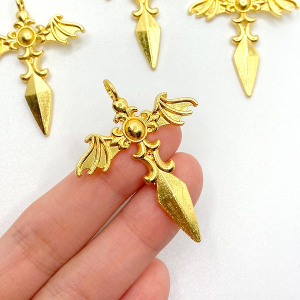 Fairytale Gold Sword Charm, Gold Knife Enchanted Charm for Jewelry, Charm Pendant Bracelet DIY Y2K Jewelry Findings Wholesale, 45mmx38mm