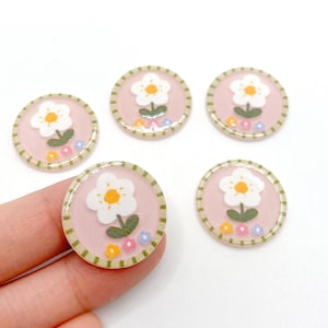 Cute Daisy Flower Button Decoden Cabochon Charms, Resin Tile Chip Phone Charm for Slime Add Ins, Phone Case Charm, DIY Dollhouse Supplies