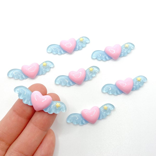 Cute Moon Anime Heart Wings Decoden Kawaii Cabochon Charms, Resin Angel Japanese Charm for Slime Add Ins,Phone Case Charm,DIY Slime Supplies