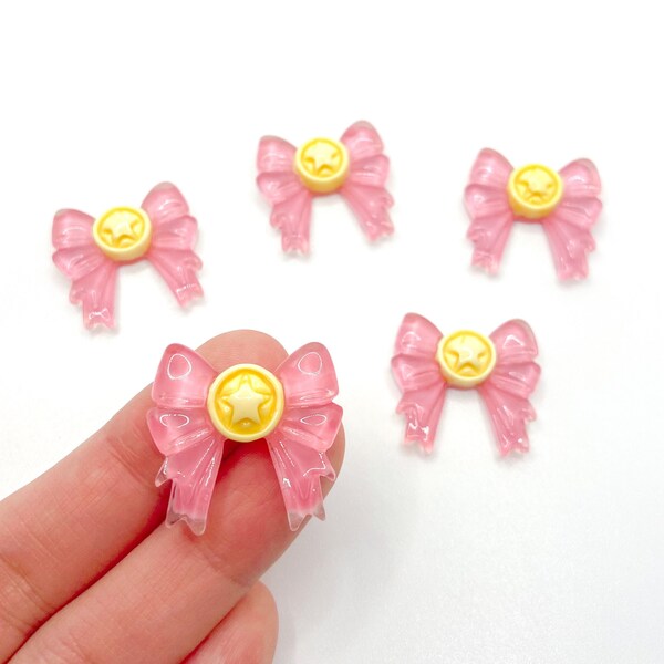 Cute Moon Anime Bow Decoden Kawaii Cabochon Charms, Resin Star Wings Japanese Charm for Slime Add Ins, Phone Case Charm,DIY Slime Supplies