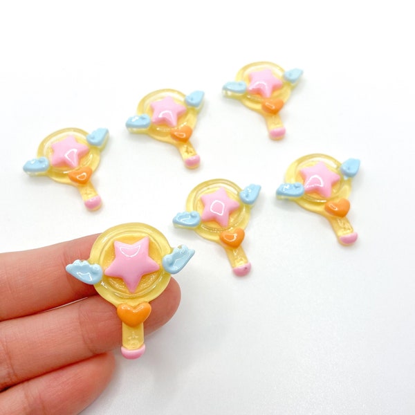 Cute Moon Anime Wand Decoden Kawaii Cabochon Charms, Resin Star Wings Japanese Charm for Slime Add Ins, Phone Case Charm,DIY Slime Supplies