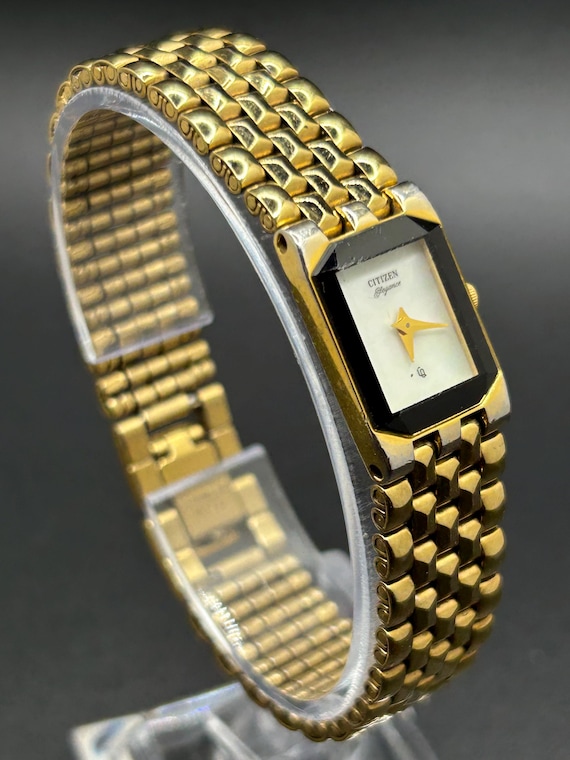 Vintage Citizen Elegance 5421-S17764 Gold Tone Rectangular Mother